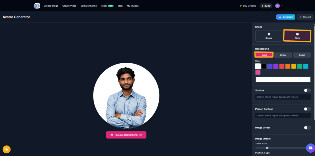 Customize profile avatar shape and background in Photo AI Studio