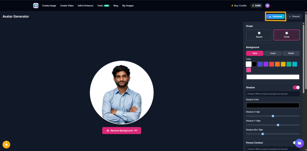 Download a customized profile avatar from Photo AI Studio