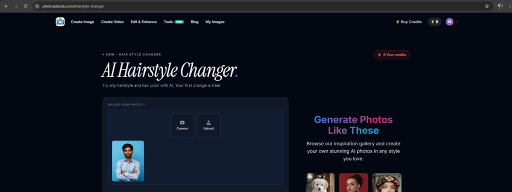 Upload a photo to Photo AI Studio hairstyle changer