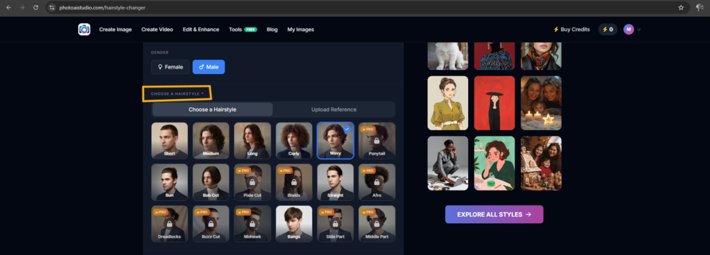 Choose a wavy hairstyle in Photo AI Studio