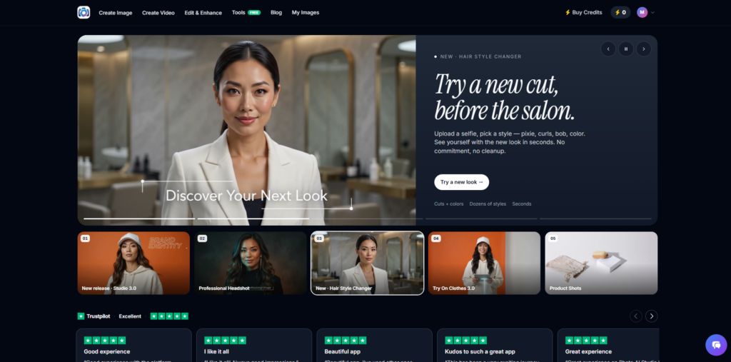 Open Photo AI Studio Edit and Enhance dashboard