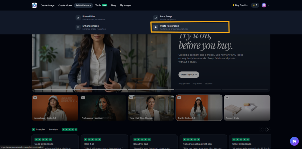 Select Photo Restoration in Photo AI Studio