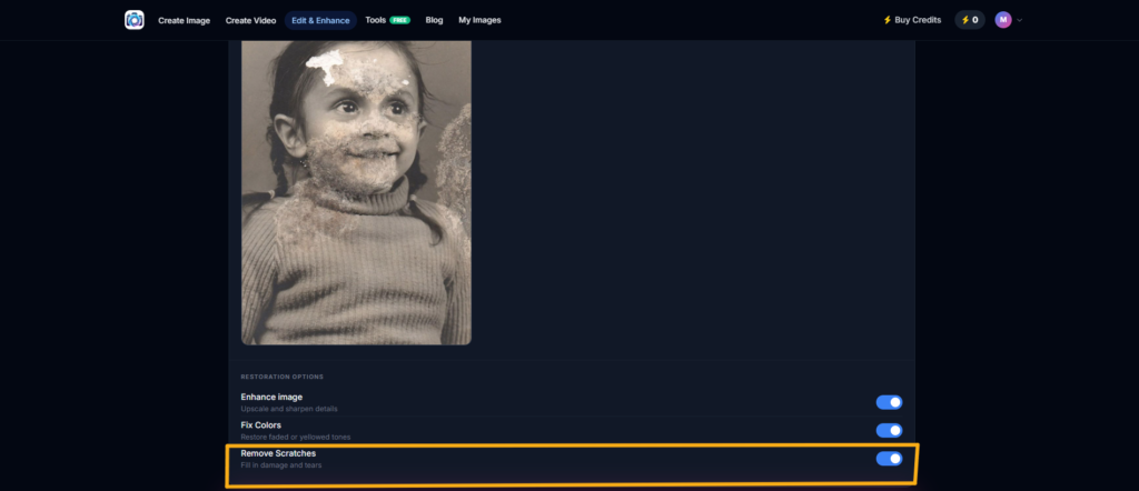 Enable photo restoration options in Photo AI Studio