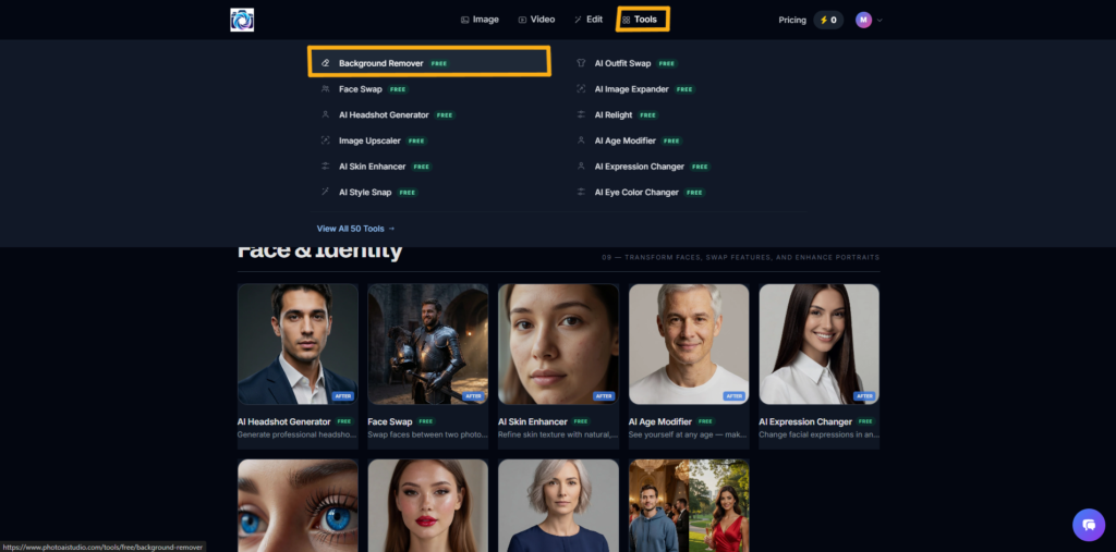 Open Photo AI Studio background remover interface