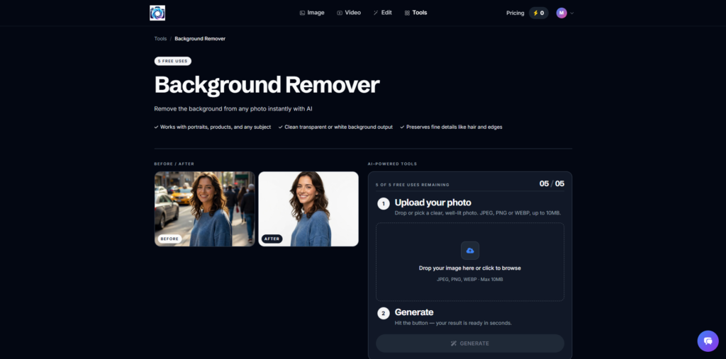 Open Photo AI Studio background remover interface