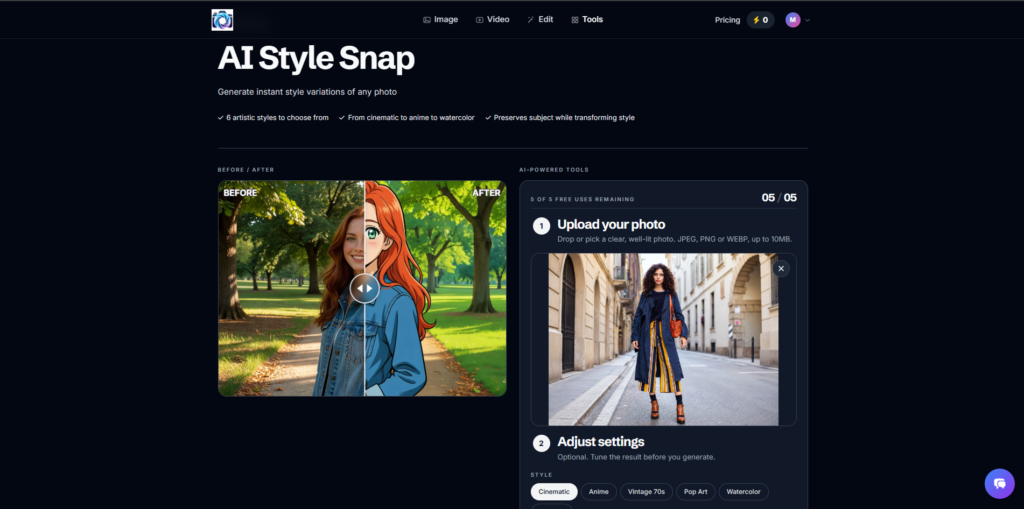 Upload a photo to Photo AI Studio Style Snap 