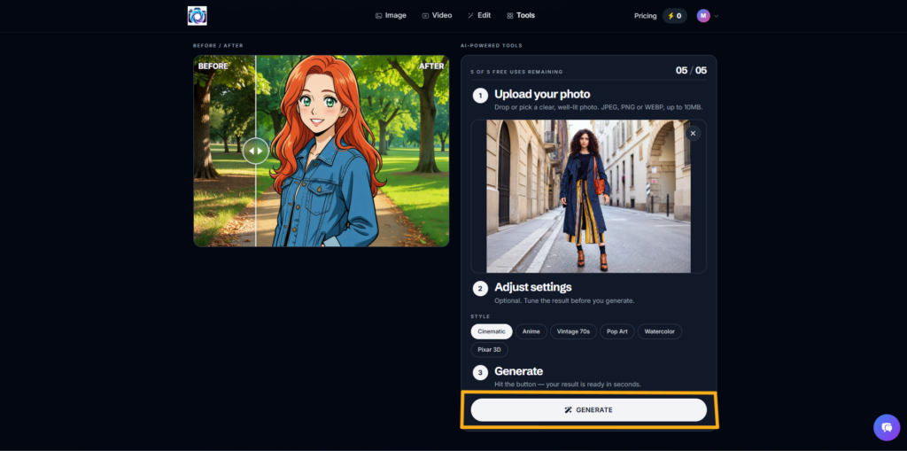 Generate an AI photo variation with Style Snap